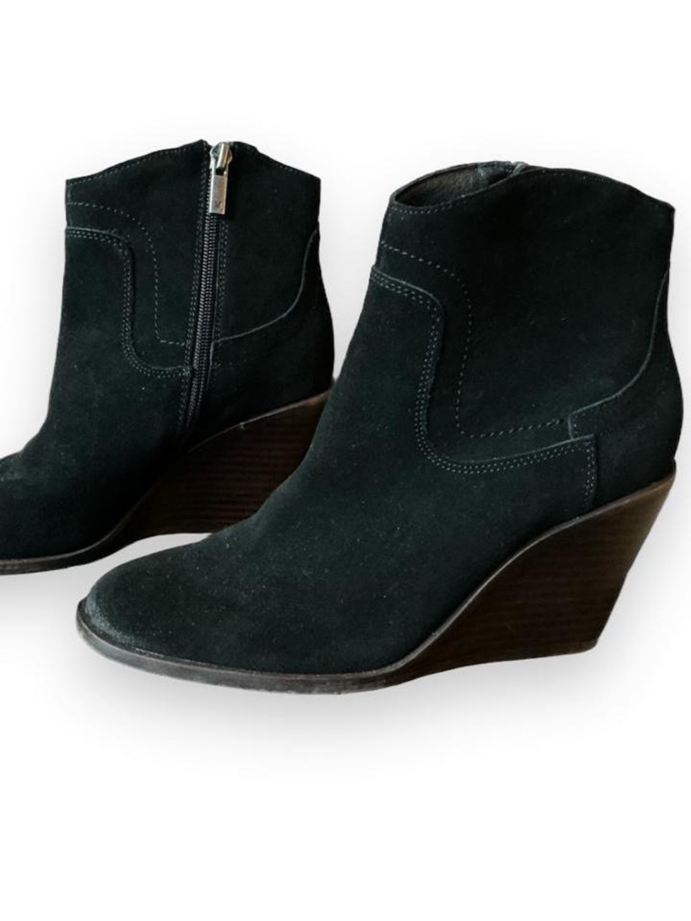 Black Suede Wedge Ankle Boots - Women's Fashion Booties